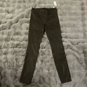 J Brand mid-rise skinny leather pants in olive